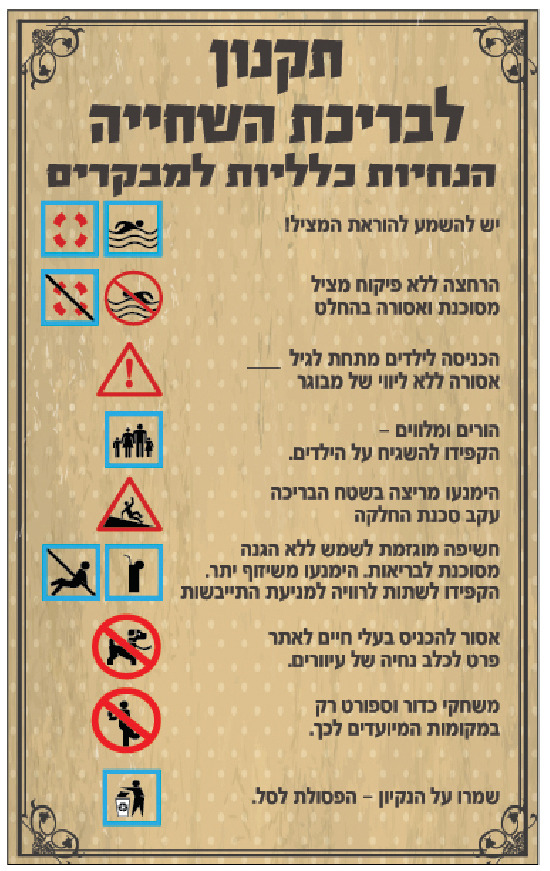 תקנון לבריכת השחייה, הנחיות כלליות למבקרים